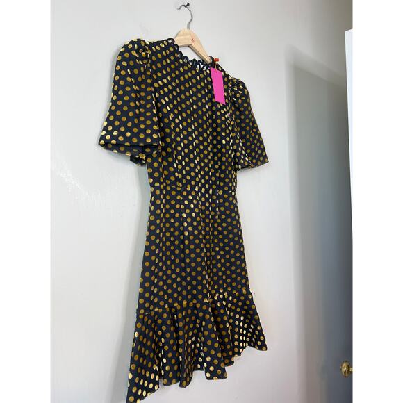 NWT Rhode Daron Puff Sleeves A-line Mini Dress Black & Gold Dot Jacquard - Picture 3 of 7
